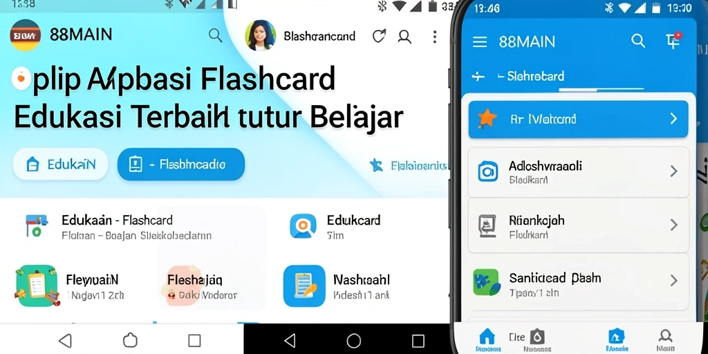 Tampilan antarmuka aplikasi Flashcard 88MAIN yang interaktif dan menarik.