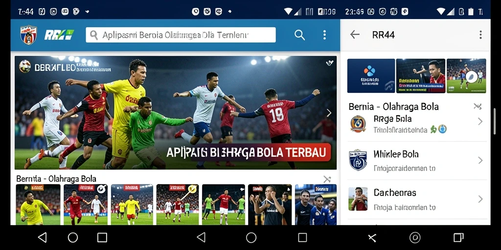 Tampilan antarmuka aplikasi RR44 menampilkan berita olahraga bola secara menarik.